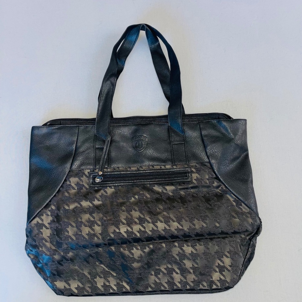 Kerrits Black Houndstooth Tote Bag Faux Leather Equestrian Shoulder Bag Large